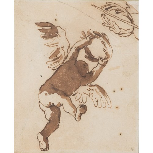 A Winged Putto, Facing Right and Carrying a Laurel Wreath